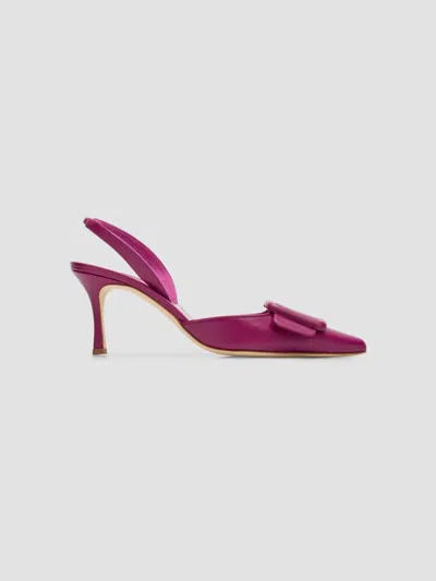 Manolo Blahnik Maysli 70 Buckle-detailed Slingback Pumps In Purple
