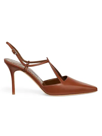 Manolo Blahnik Women's Minia Leather Pumps In Brown