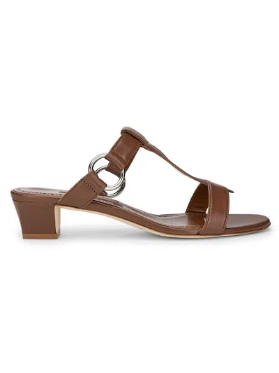 Manolo Blahnik Women's Miona Leather T-bar Sandals In Brown