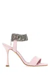 Manolo Blahnik Suede Sandals With Embellished Strap And Stiletto Heel In Pink