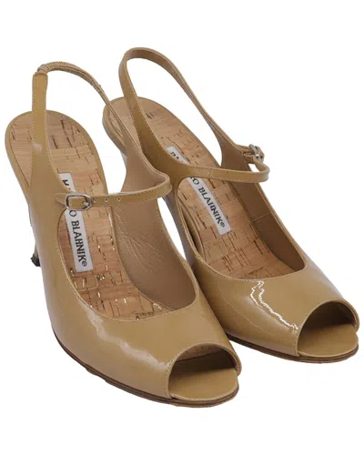 Manolo Blahnik Women's Patent Leather Peep-toe Slingback Mary Jane Pump  (authentic Pre-loved) In Brown