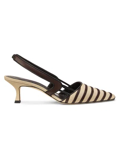 Manolo Blahnik Women's Pelas 50mm Striped Linen Slingback Pumps In Multi