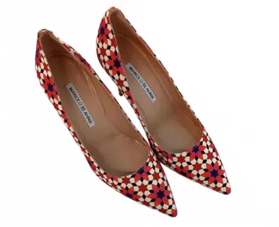 Manolo Blahnik Women's Pointed Bb Linen Stiletto Pumps In Pink/white In Multi