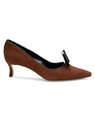 Manolo Blahnik Women's Potoka 50mm Suede Pumps In Burgundy