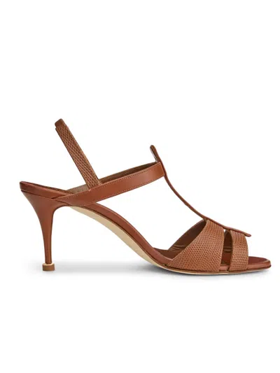 Manolo Blahnik Retauxlo 70 Lizard-effect Leather Slingback Sandals In Multi