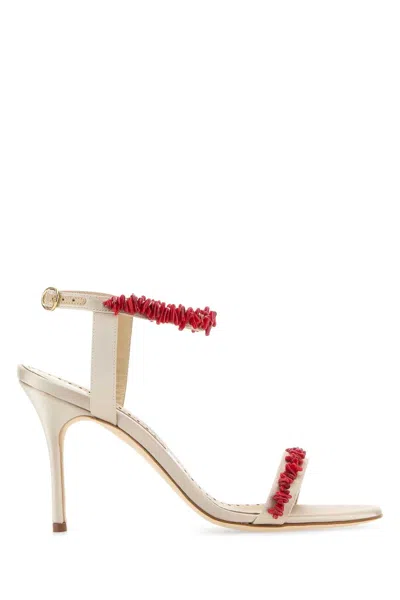 Manolo Blahnik Women Sand Satin Cienzan Sandals In Brown