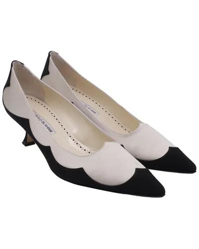 Manolo Blahnik Women's Satin Fabraka 50 Crepe-trimmed Point-toe Pump  (authentic Pre-loved) In White