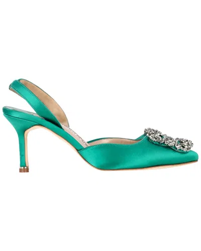 Manolo Blahnik Women's Satin Hangisi70 Embellished Slingback Pump (authentic  Pre-loved) In Green