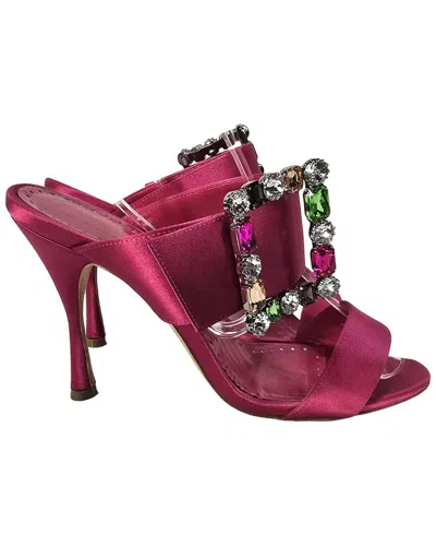 Manolo Blahnik Women's Satin Verda Embellished Slip-on Heeled Sandal, Size It  | 37 (authentic Pre-l
