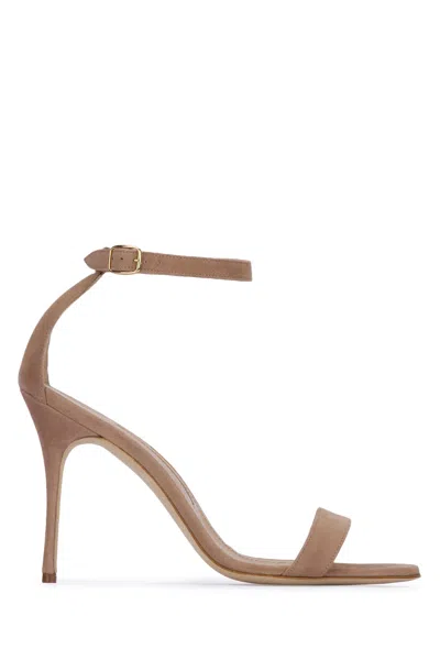 Manolo Blahnik Chaos Suede Sandals With Open Toe And Stiletto Heel In Beige