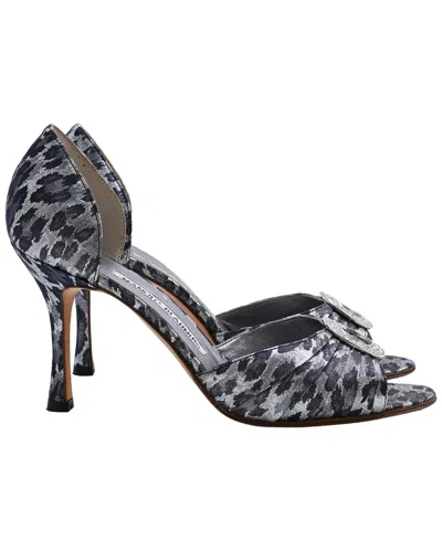 Manolo Blahnik Women's Silk Sedaraby Crystal D'orsay Peep-toe Pump (authentic Pre-loved) In Gray