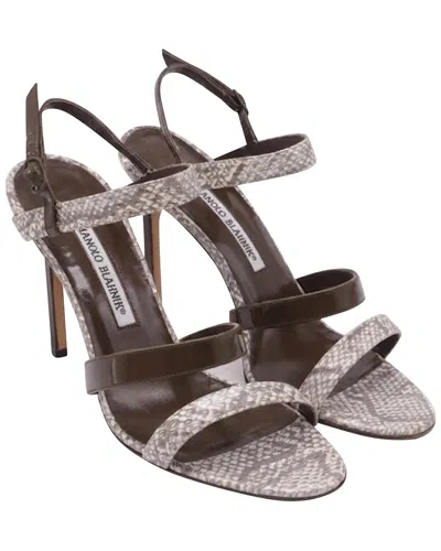 Pre-owned Manolo Blahnik Women's Snakeskin Leather Villano Strappy Sandal Heel  (authentic Pre-loved)