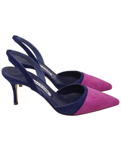 Manolo Blahnik Women's Suede Colorblock Slingback Pump (authentic Pre-loved) In Purple