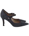 Manolo Blahnik Pointed Mary Jane Pumps In Grey Suede In Black