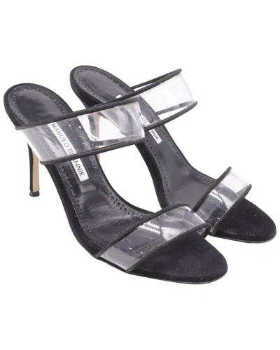 Pre-owned Manolo Blahnik Women's Suede Strap Heeled Mule (authentic Pre-loved)