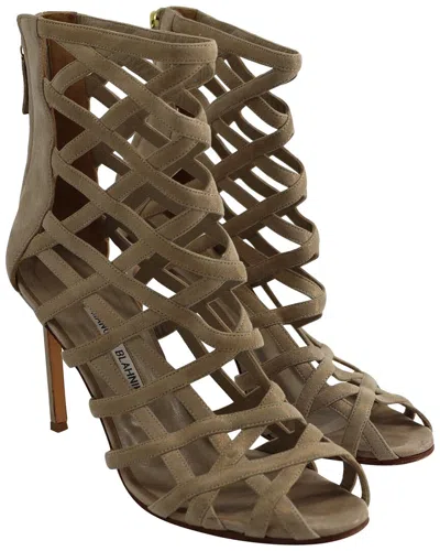 Pre-owned Manolo Blahnik Women's Suede Vagibu Cage Ankle High Heel Sandal (authentic  Pre-loved)
