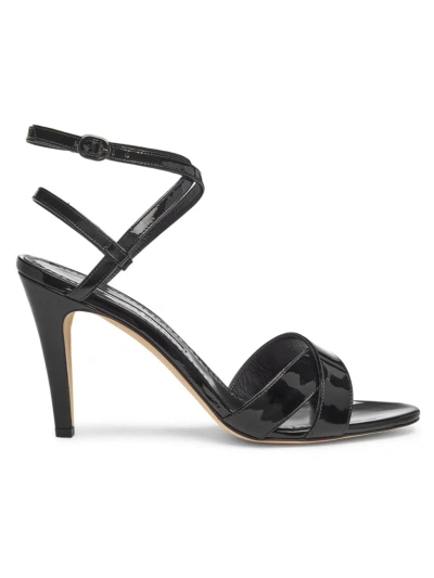 Manolo Blahnik Women's Tormentas 90mm Patent Leather Ankle-wrap Sandals In Black