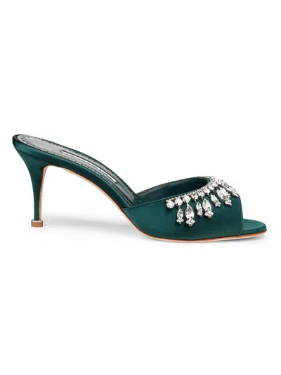 Manolo Blahnik Women's Tulimu Crystal-embellished Mules In Green
