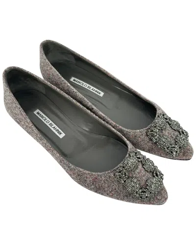 Pre-owned Manolo Blahnik Women's Tweed Hangisi Ballet Flat (authentic Pre-loved)