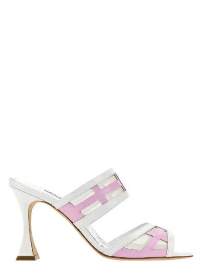 MANOLO BLAHNIK WOMEN'S TWO-TONE LEATHER AND MESH AVESPAMU MULES | SIZE IT 40 | AVESPAMU2241712 COLOR WHITBPUR