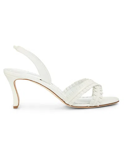 Manolo Blahnik 70mm Volusan Leather Slingback Pumps In White