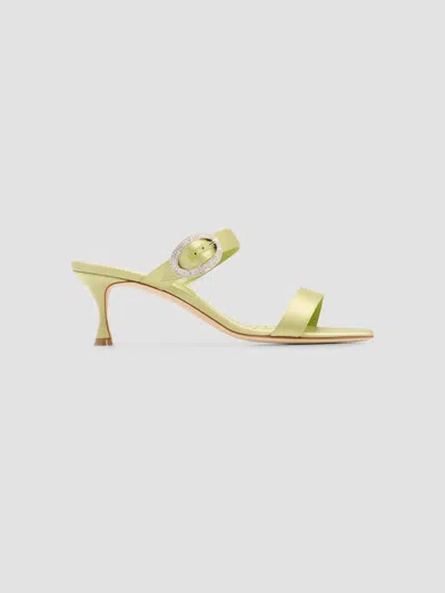 Manolo Blahnik Zutosanmu 50 Crystal-embellished Satin Sandals In Green