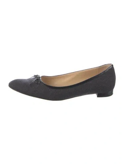Pre-owned Manolo Blahnik Wool Bow Accents Ballet Flats In Grey