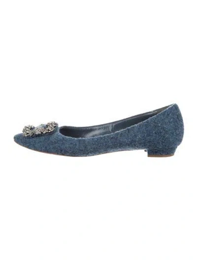 Pre-owned Manolo Blahnik Wool Crystal Embellishments Ballet Flats In Blue