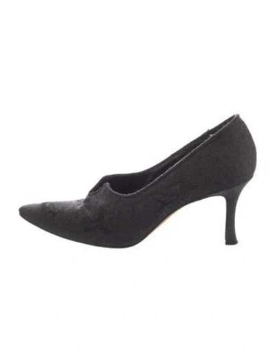 Pre-owned Manolo Blahnik Wool Floral Print Pumps In Black/blue