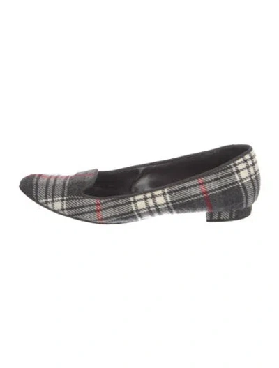 Pre-owned Manolo Blahnik Wool Plaid Print Flats In Gray