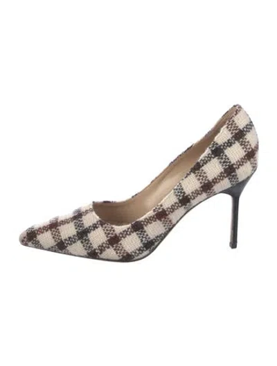 Pre-owned Manolo Blahnik Wool Plaid Print Pumps In Neutral