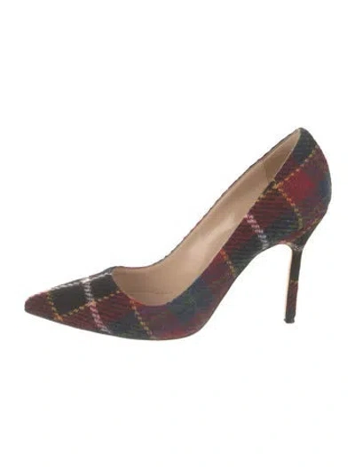 Pre-owned Manolo Blahnik Wool Plaid Print Pumps In Red