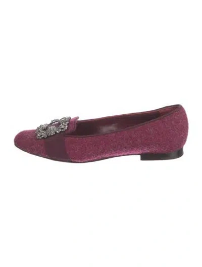 Pre-owned Manolo Blahnik Wool Tweed Pattern Loafers In Burgundy