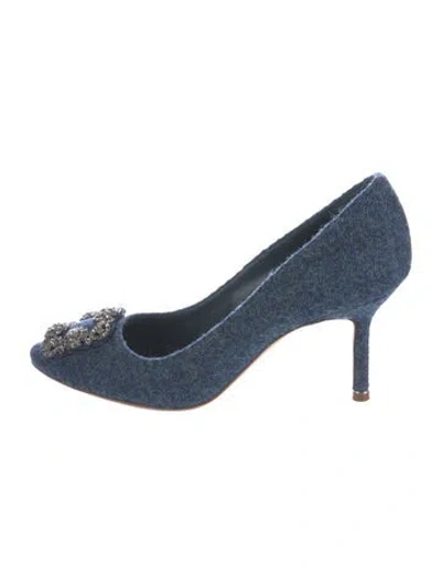 Pre-owned Manolo Blahnik Wool Tweed Pattern Pumps In Blue