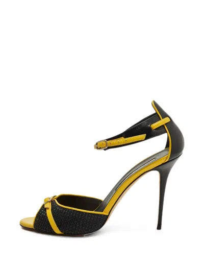 Pre-owned Manolo Blahnik Woven Ankle-strap Sandals In Black