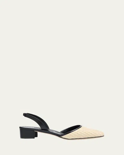 Manolo Blahnik Woven Slingback Ballerina Pumps In Light Khaki/ Black
