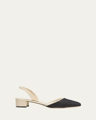 Manolo Blahnik Woven Slingback Ballerina Pumps In Black