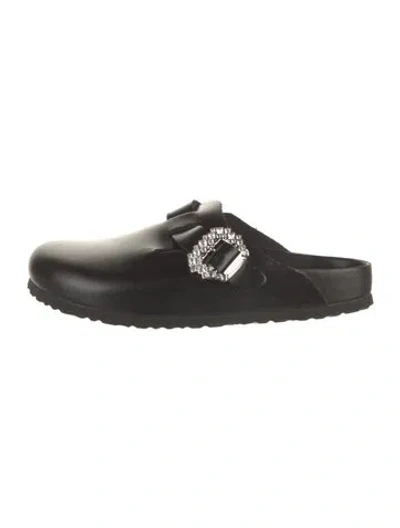Pre-owned Manolo Blahnik X Birkenstock Leather Crystal Embellishments Mules In Black