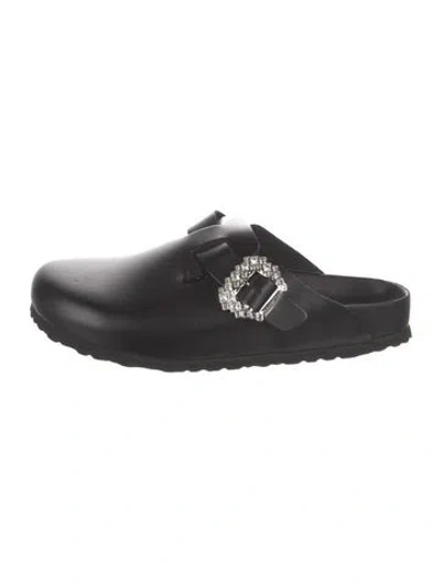 Pre-owned Manolo Blahnik X Birkenstock Leather Crystal Embellishments Mules In Black