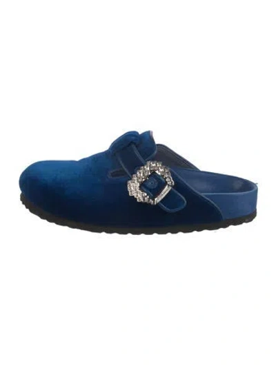 Pre-owned Manolo Blahnik X Birkenstock Velvet Crystal Embellishments Mules In Blue