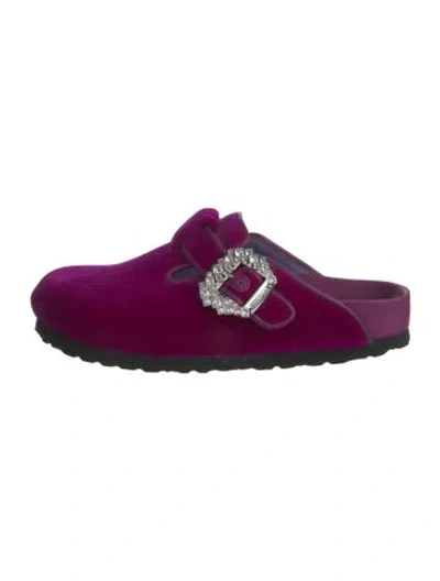 Pre-owned Manolo Blahnik X Birkenstock Velvet Crystal Embellishments Mules In Purple