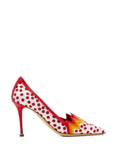 Manolo Blahnik Yquem Polka-dot Zigzag-trim Pumps In Multi