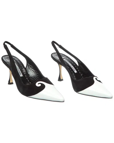 Manolo Blahnik Zaborus 70 Leather & Suede Slingback Pump (authentic Pre-loved)