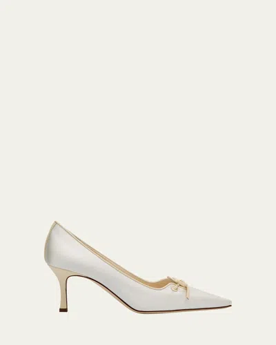 Manolo Blahnik Zaman Silk Lace-up Pumps In Ivory
