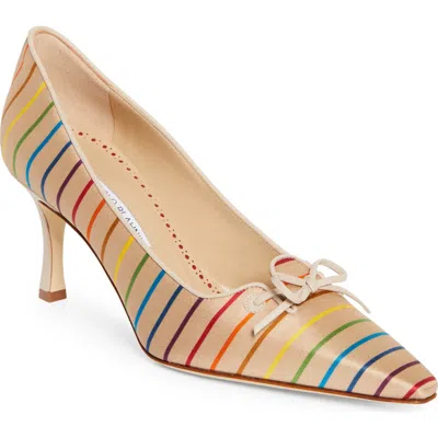 Manolo Blahnik Zaman Stripe Silk And Leather Pumps In Beige Multi