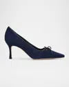Manolo Blahnik Zaman Suede Bicolor Lace-up Pumps In Navy