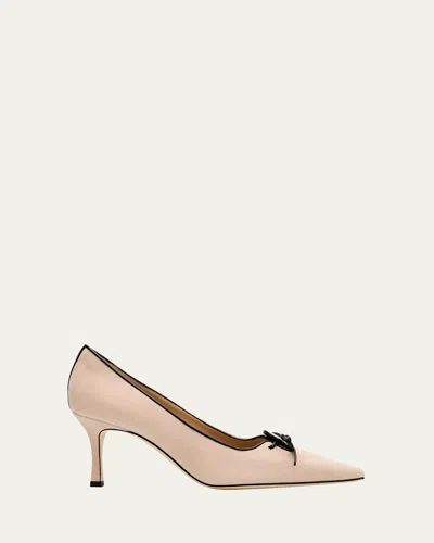 Manolo Blahnik Zaman Suede Bicolor Lace-up Pumps In Nude