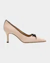 Manolo Blahnik Zaman Suede Bicolor Lace-up Pumps In Nude