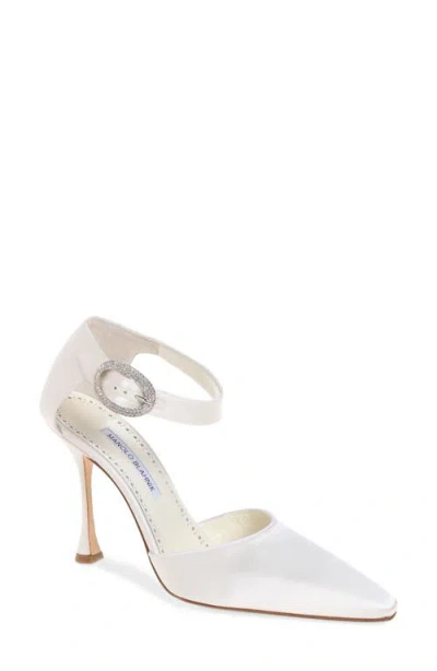 Manolo Blahnik Zutonpla Ankle Strap Pump In White