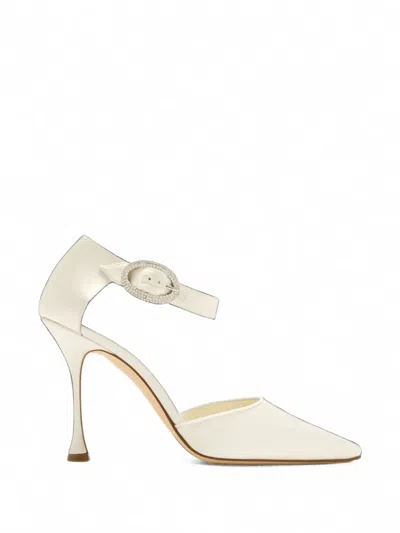 Manolo Blahnik Zutonplan Crystal-buckle Satin Pumps In Neutral